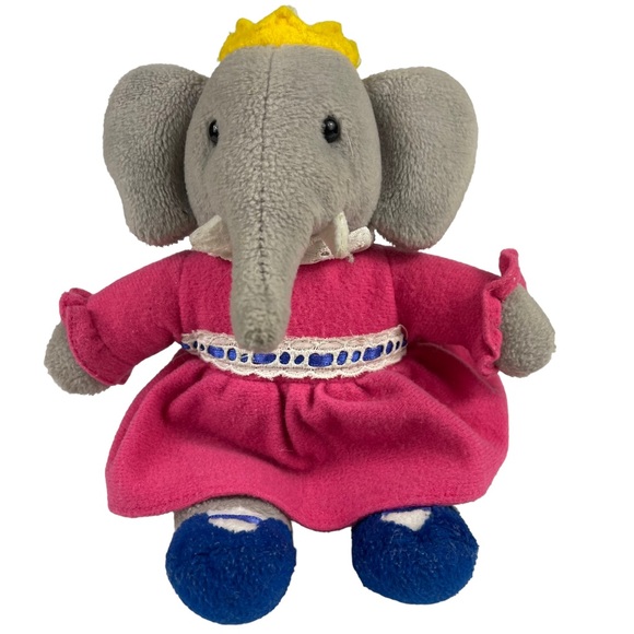 Vintage Gund Queen Celeste Babar Elephant Plush 1991 Cartoon Pink Dress Small 8” - Picture 1 of 12